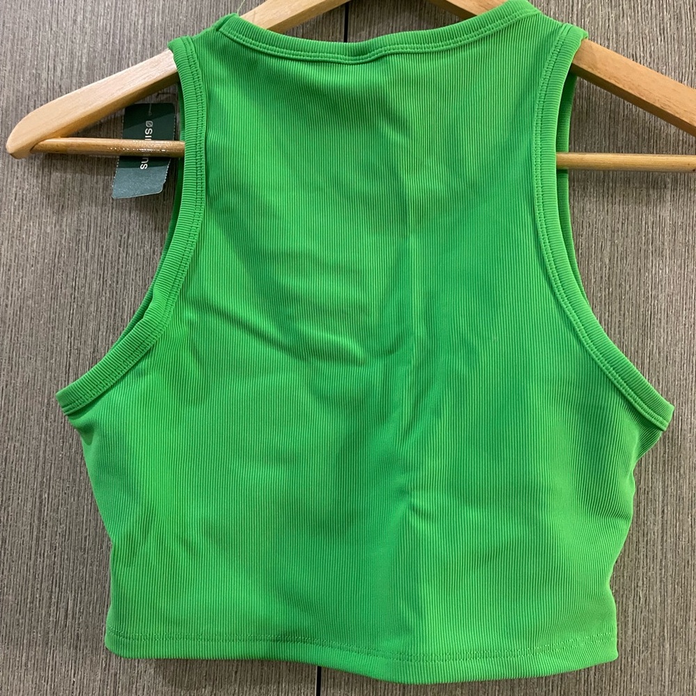 Bright Green Ribbed Crop Top - Picture 2 of 5
